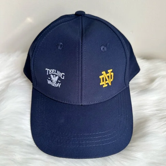 NEW Navy Blue and Gold Notre Dame and Teeling Whisky Embroidered Logo Cap - Picture 1 of 16